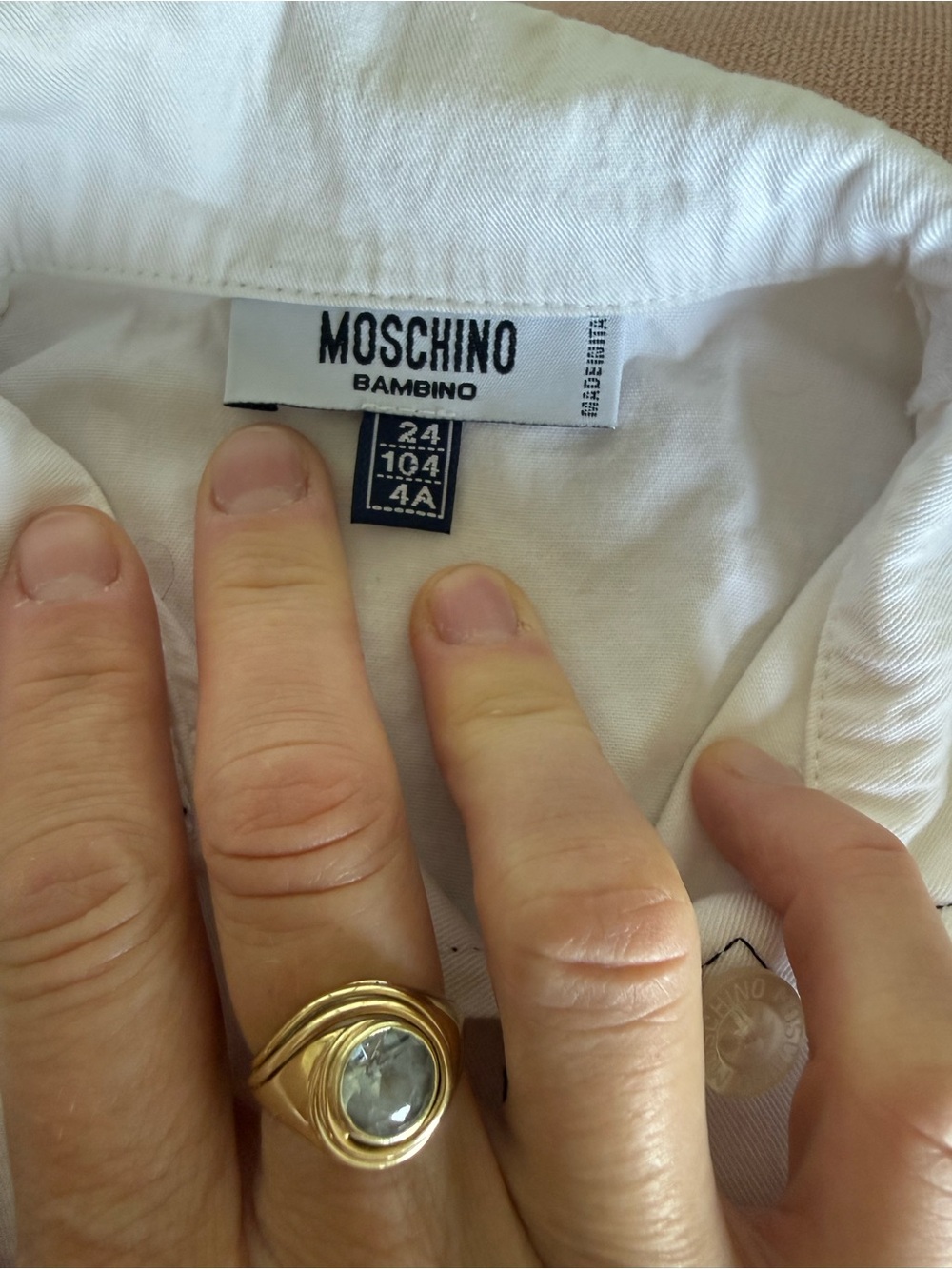 Moschino Gold-Tone Ring with Clear Stone